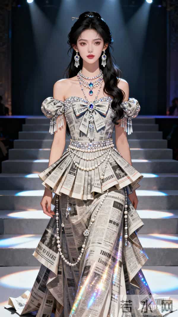 以一位古风古典及现代美女，在T台之上，倾国倾城，国色天香