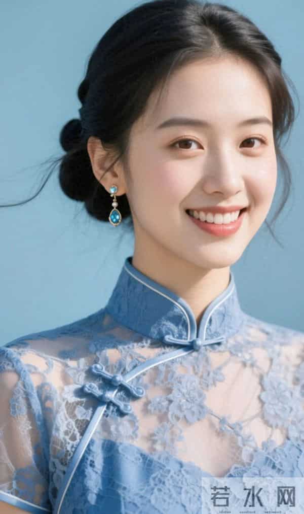 蓝色蕾丝旗袍的魅力