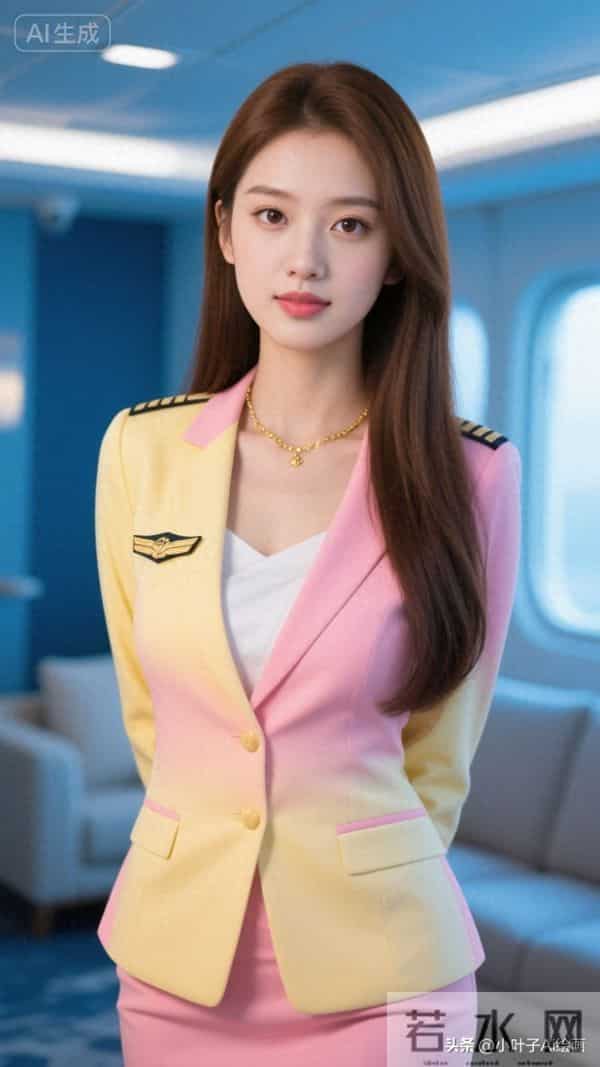 粉黄渐变制服，金饰点缀，甜飒撞色，机舱里的元气焦点