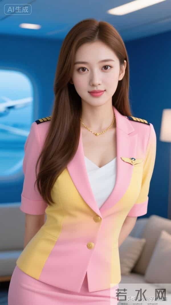 粉黄渐变制服，金饰点缀，甜飒撞色，机舱里的元气焦点