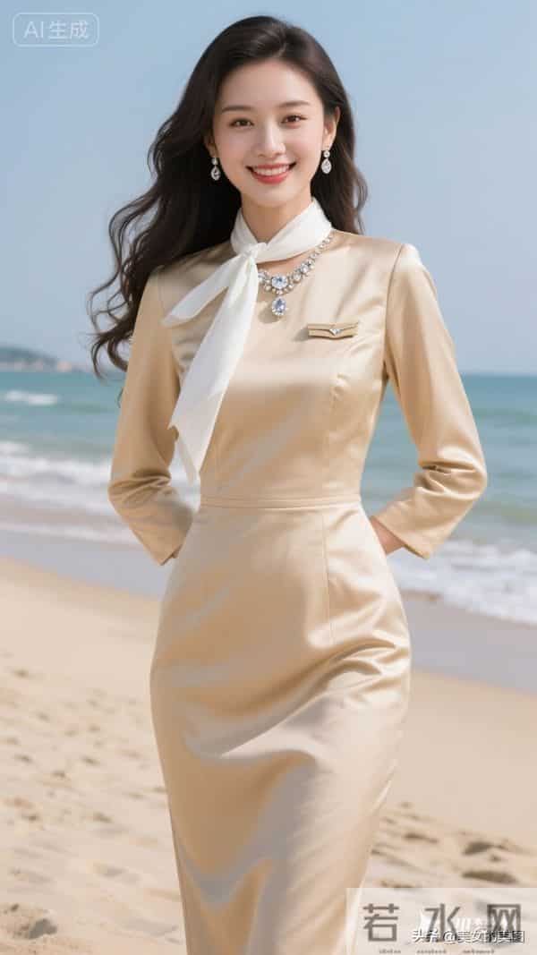 米色高定一件套空姐美丽风采05