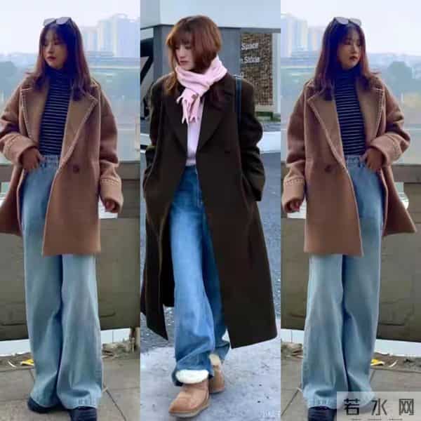 冬天穿棕色大衣就配这三种直筒裤，暖和好看不费劲，快来直接抄