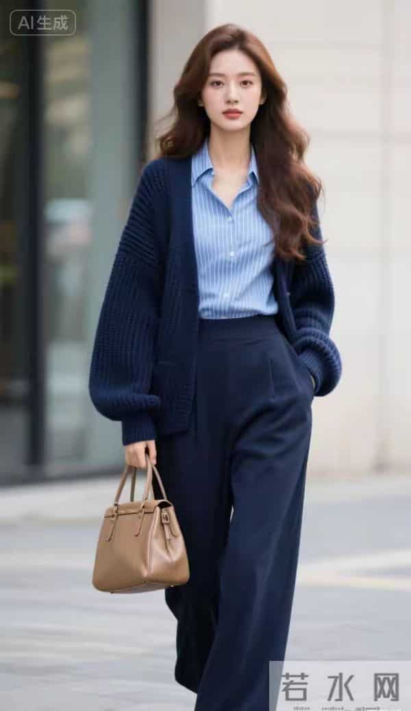 深蓝色毛衣的美女