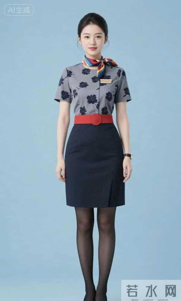 印花空姐制服 黑色丝袜 五官端正立体 太美了