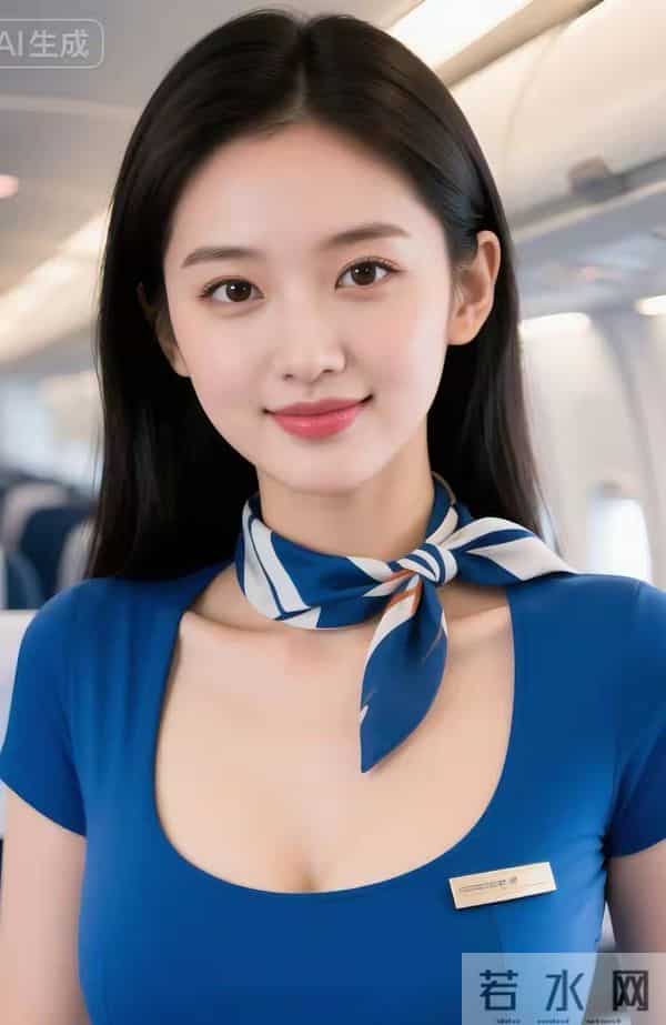 穿蓝色裙子系围巾空姐