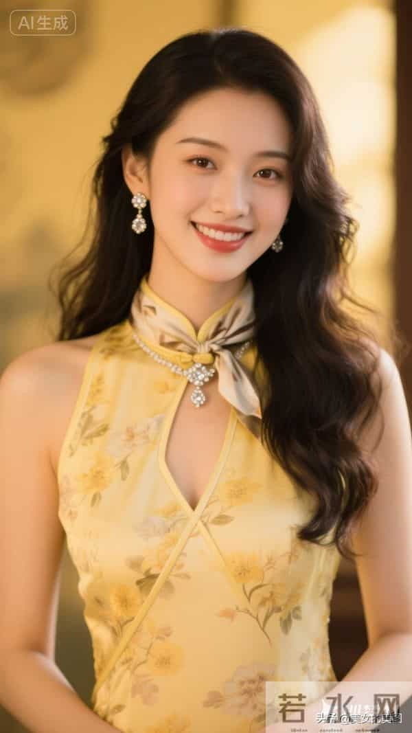 黄色印花裙旗袍东方美人07