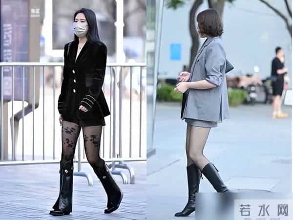 北京三里屯今冬火了一种穿法，叫“靴子裹丝袜”，洋气显腿细！