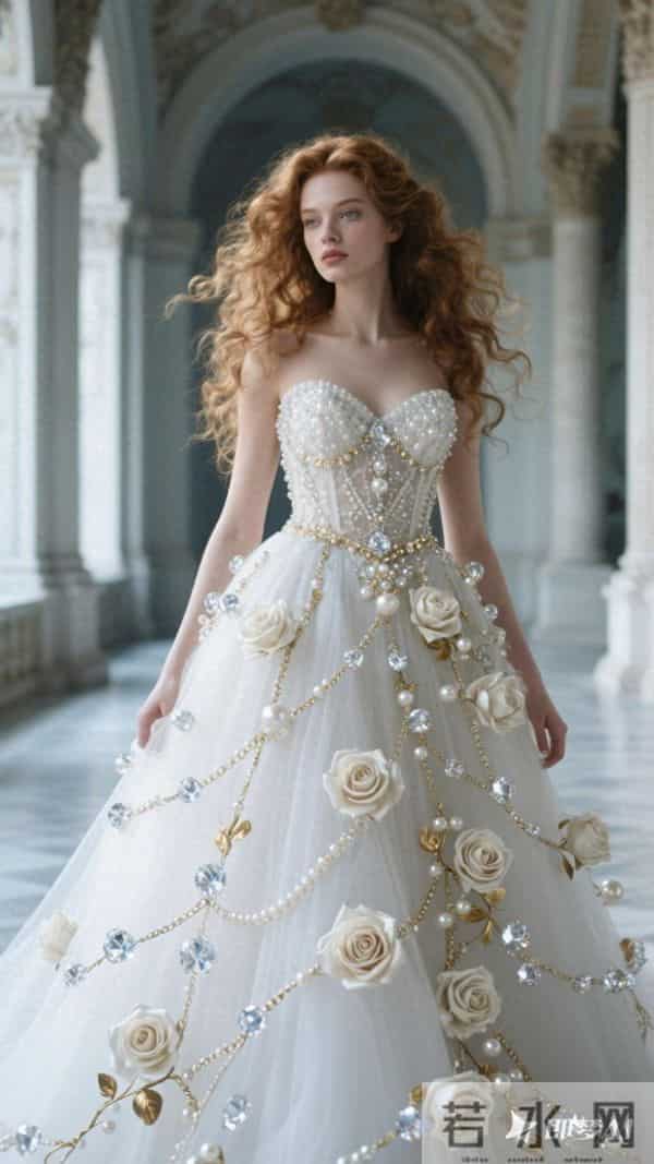 采用充满想象力的写实摄影风格 画面中金棕色卷长发凌乱飘逸的模特