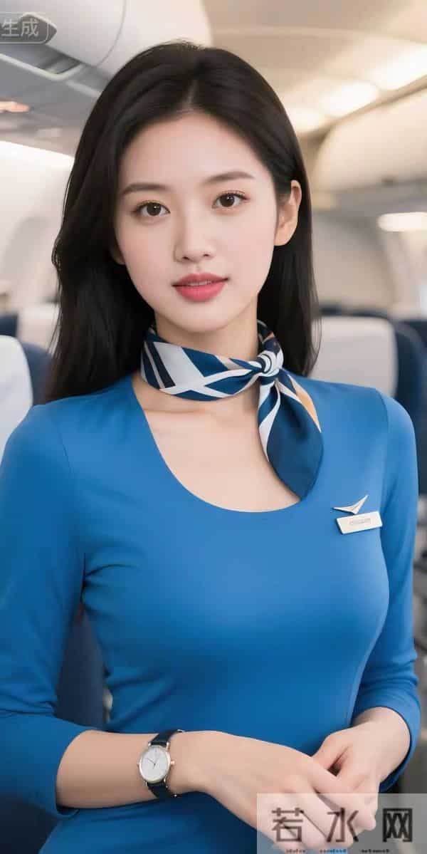 穿蓝色裙子系围巾空姐