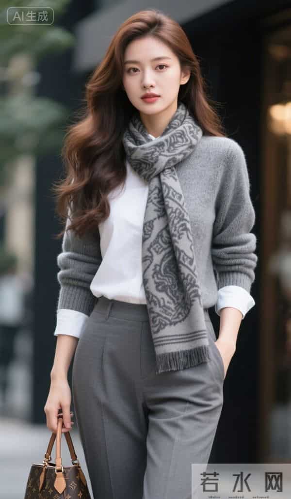 戴灰色围巾的美女
