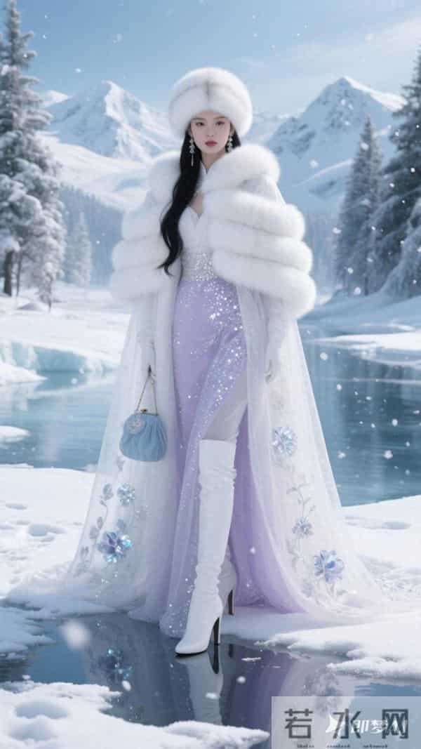 法式精美花纱装饰白色毛呢帽子 黑色长长头发飘逸柔顺 洁白法式斗篷