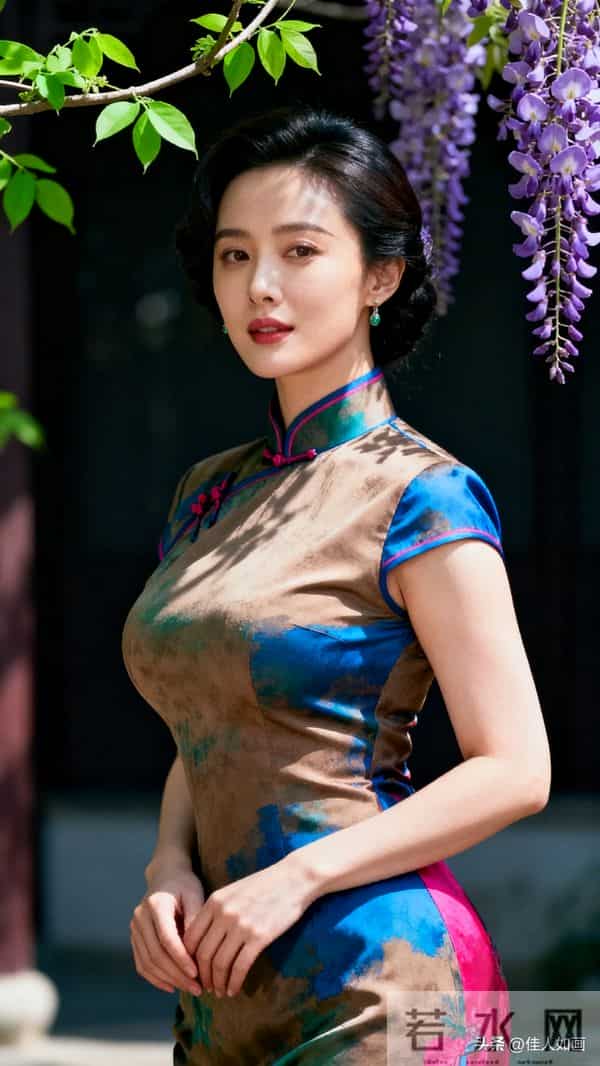 旗袍与藤花里的柔媚