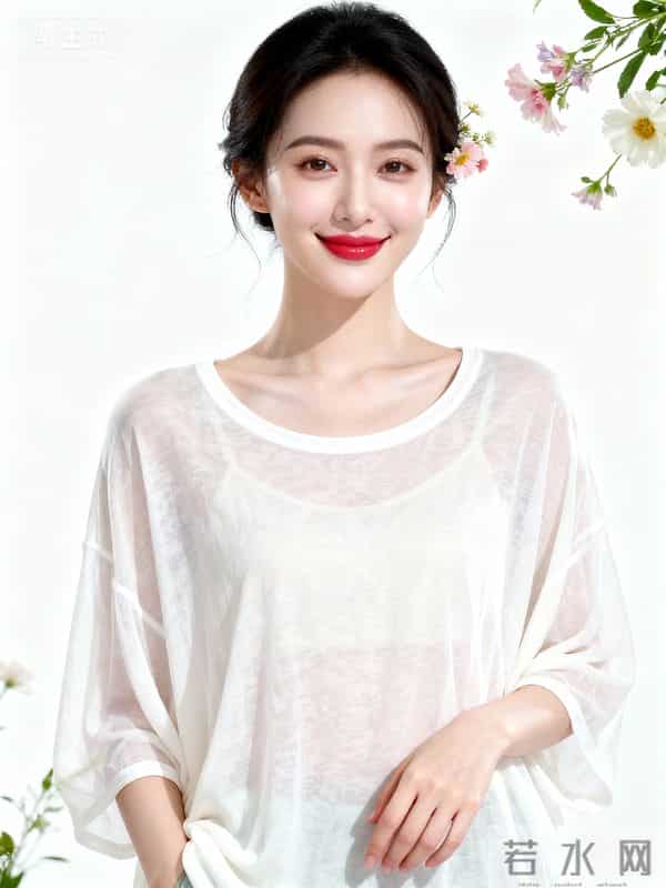 穿宽松圆领衫的美女