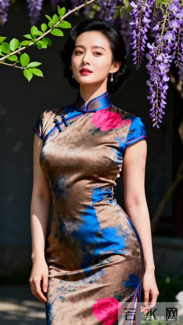 旗袍与藤花里的柔媚