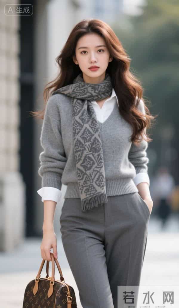 戴灰色围巾的美女