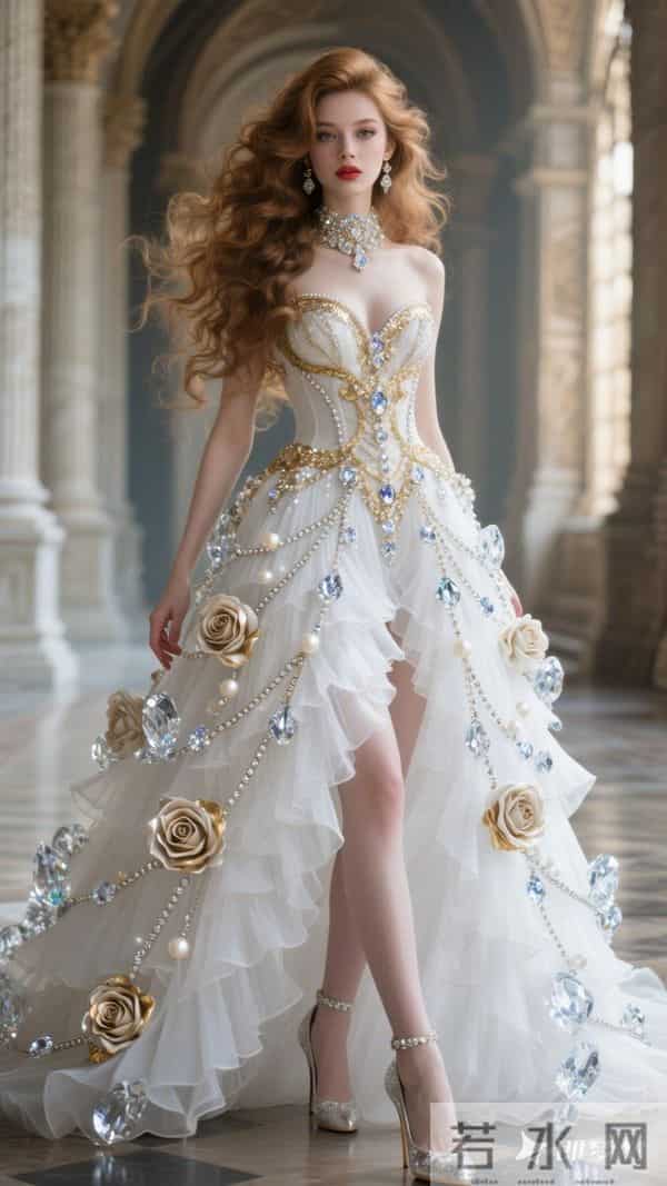 采用充满想象力的写实摄影风格 画面中金棕色卷长发凌乱飘逸的模特