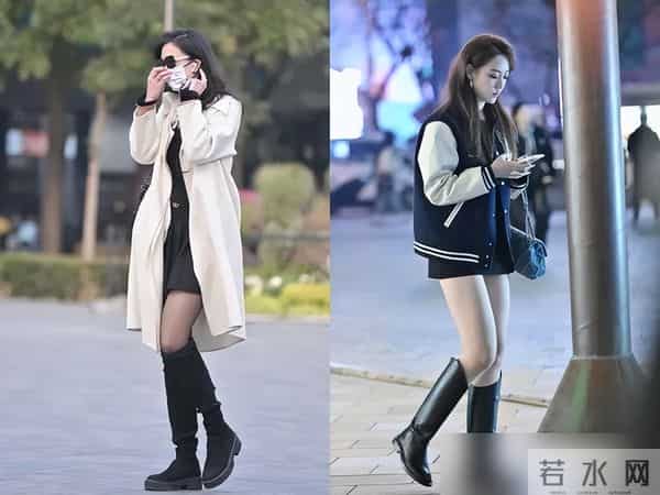 北京三里屯今冬火了一种穿法，叫“靴子裹丝袜”，洋气显腿细！