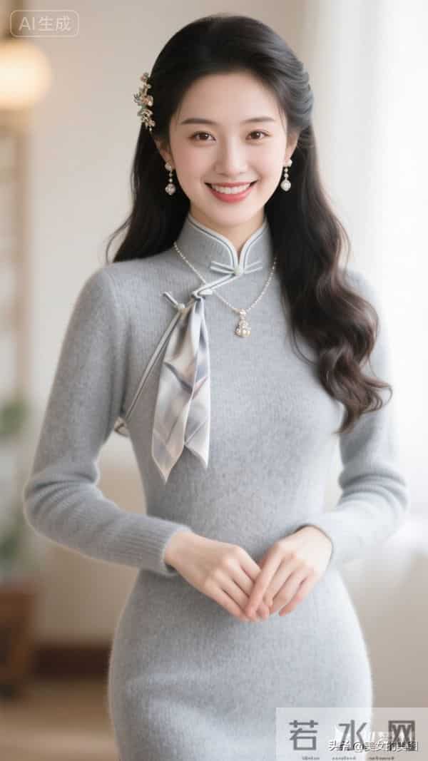 灰色毛衣旗袍东方美人08