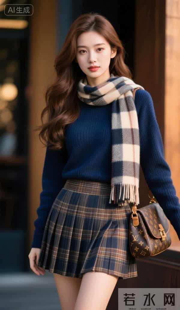 格子围巾与格子短裙