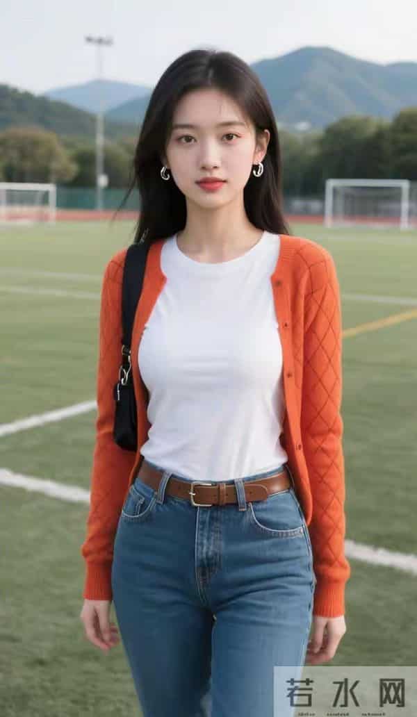 橙色格子毛衣与牛仔裤