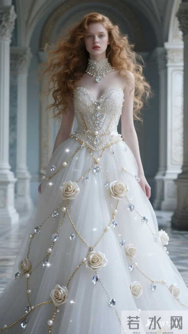 采用充满想象力的写实摄影风格 画面中金棕色卷长发凌乱飘逸的模特