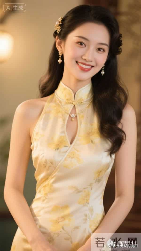 黄色印花裙旗袍东方美人07