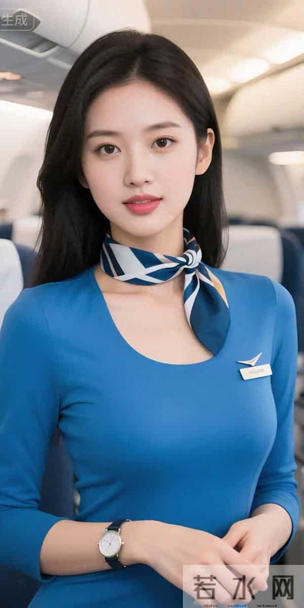 穿蓝色裙子系围巾空姐