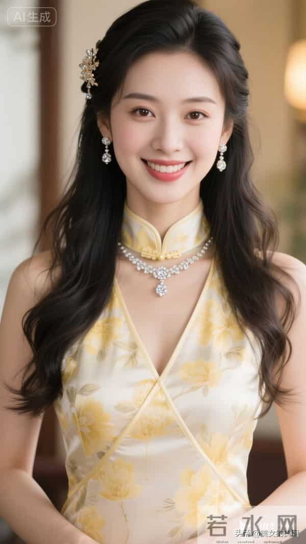 黄色印花裙旗袍东方美人07