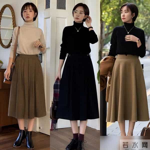 “毛衣+膝下裙”才是冬天正确的打开方式，实用好穿，适合小个子