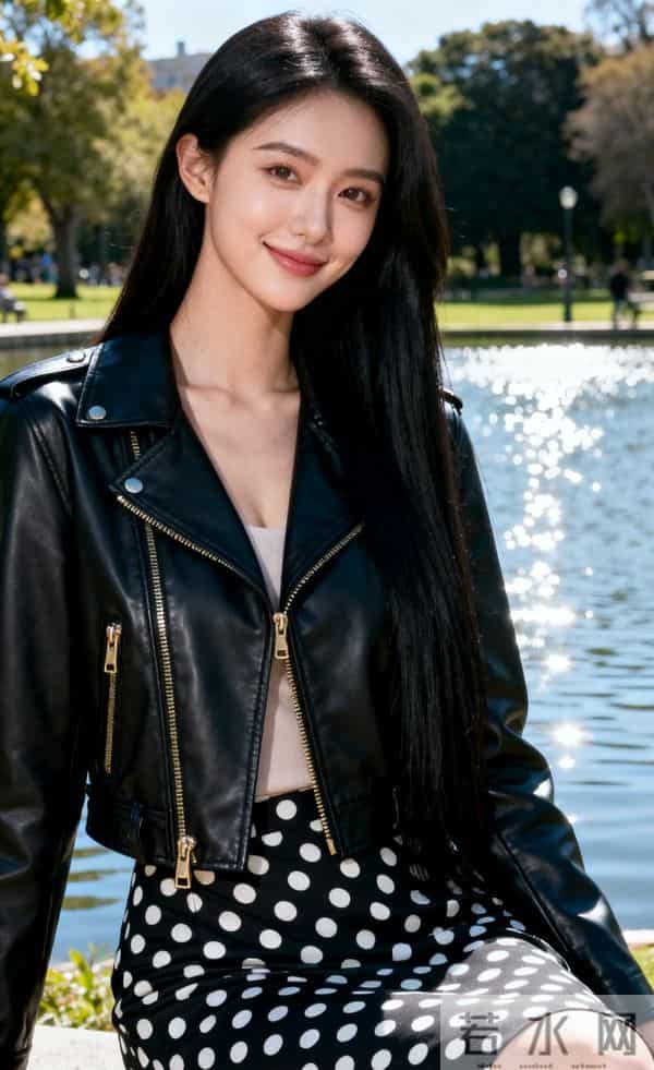 黑色皮夹克与波点裙