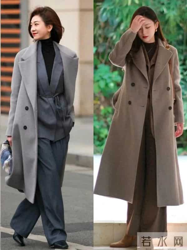 今冬流行的大衣，长款更时髦，搭配直筒裤、半身裙，干练又优雅