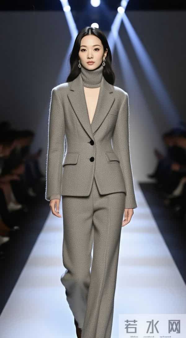 巴黎T台金奖：光影禅意里的东方国模时尚羊绒套装绝响