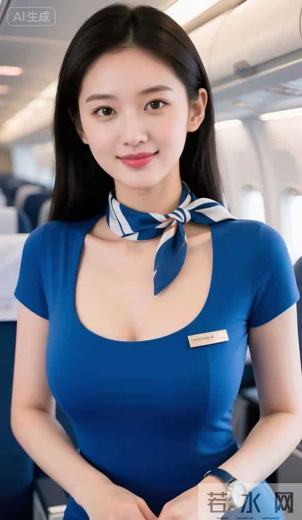 穿蓝色裙子系围巾空姐