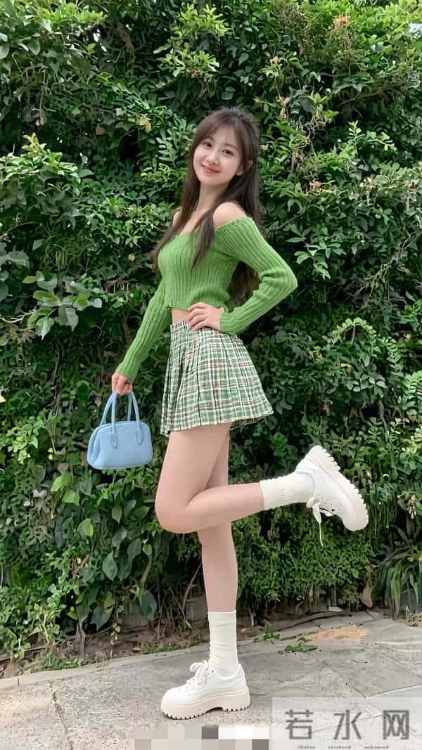 夏日“氧气感”穿搭火了！这件绿色露肩衫+格纹裙，把清新焊在身