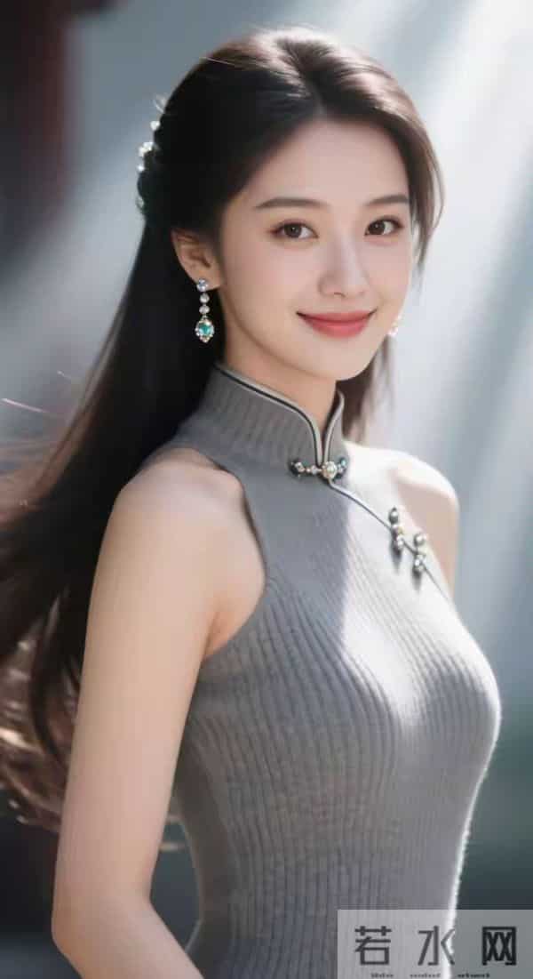 灰色无袖针织衫女孩