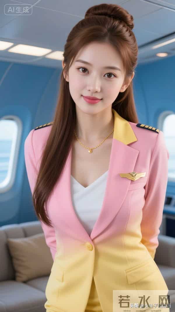 粉黄渐变制服，金饰点缀，甜飒撞色，机舱里的元气焦点