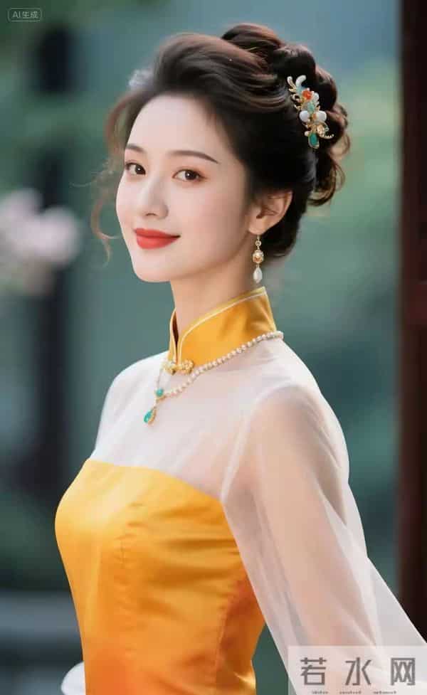 多彩的纱袖旗袍