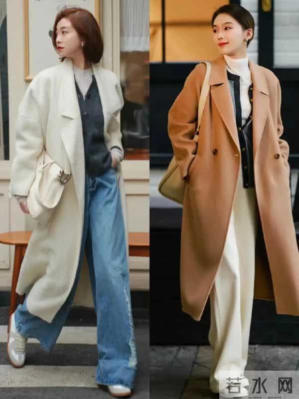 今冬流行的大衣，长款更时髦，搭配直筒裤、半身裙，干练又优雅