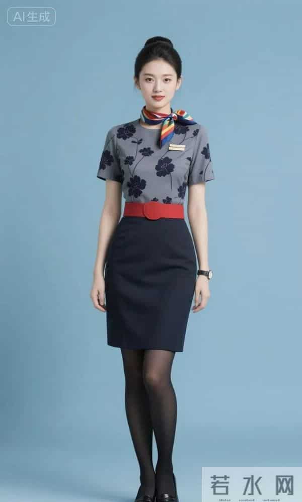 印花空姐制服 黑色丝袜 五官端正立体 太美了