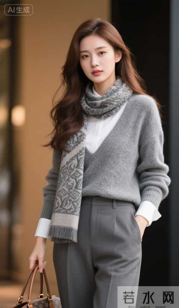 戴灰色围巾的美女