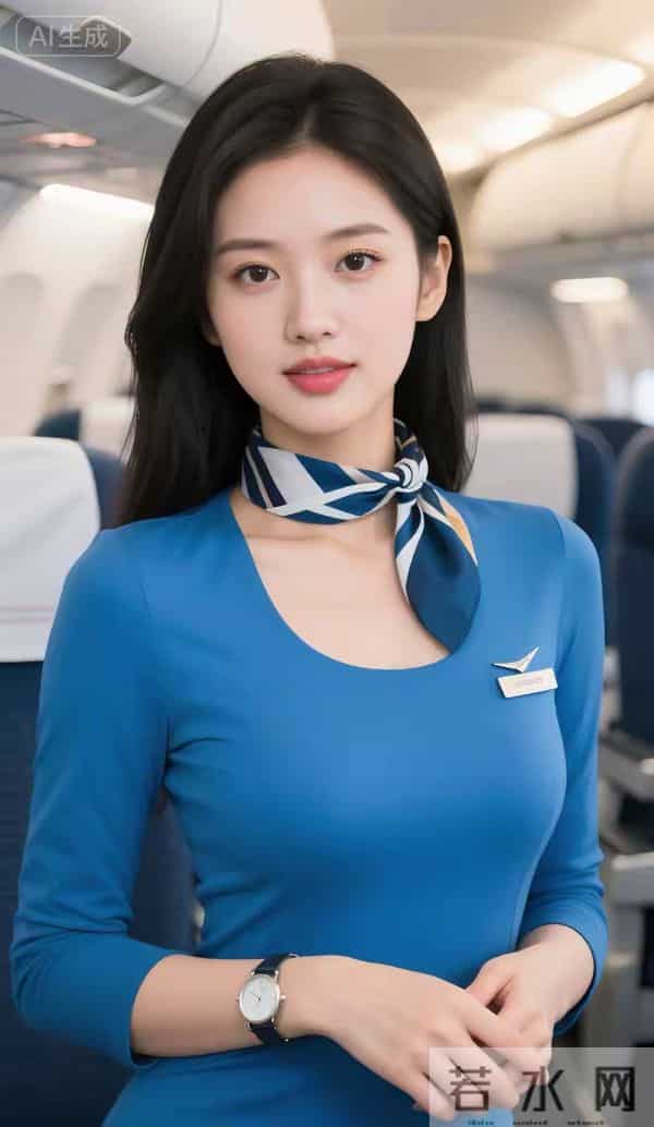 穿蓝色裙子系围巾空姐