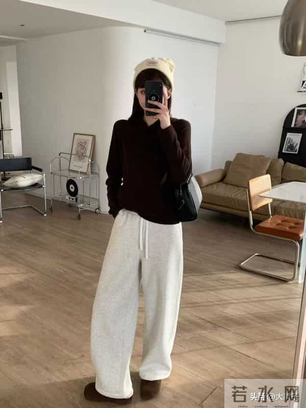 年糕厚绒阔腿裤