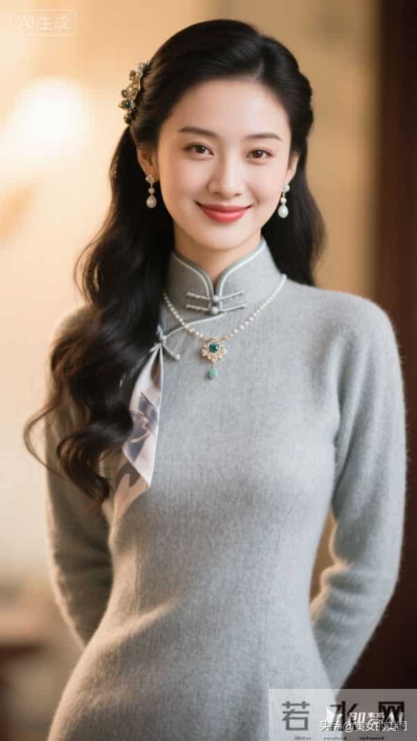 灰色毛衣旗袍东方美人08