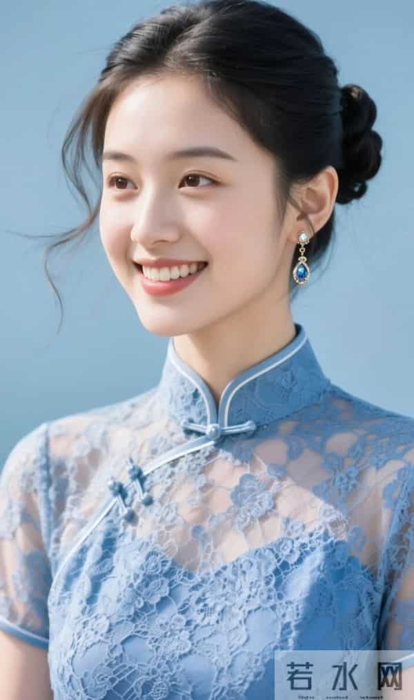 蓝色蕾丝旗袍的魅力