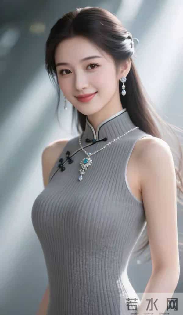 灰色无袖针织衫女孩