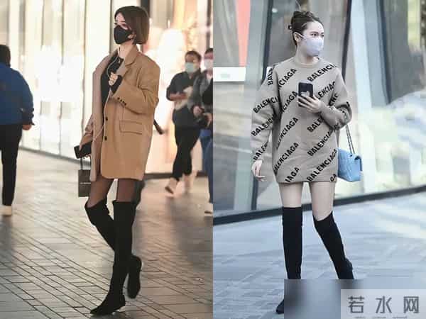 北京三里屯今冬火了一种穿法，叫“靴子裹丝袜”，洋气显腿细！