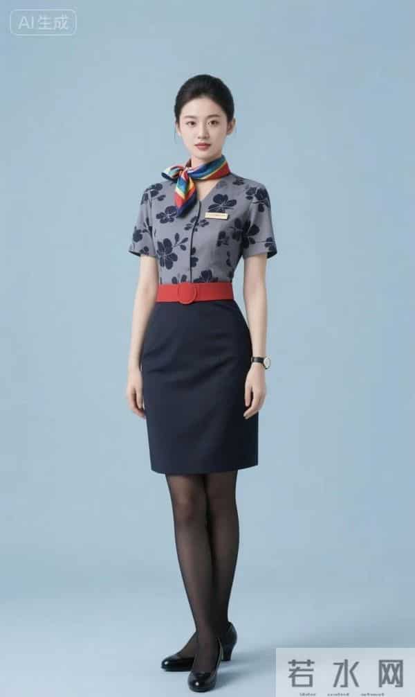 印花空姐制服 黑色丝袜 五官端正立体 太美了