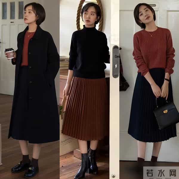“毛衣+膝下裙”才是冬天正确的打开方式，实用好穿，适合小个子
