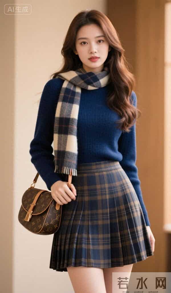 格子围巾与格子短裙