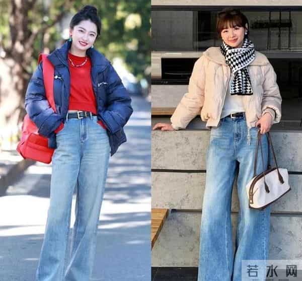 今年流行“羽绒服+阔腿牛仔裤”，保暖还显瘦，既遮肉又不显臃肿